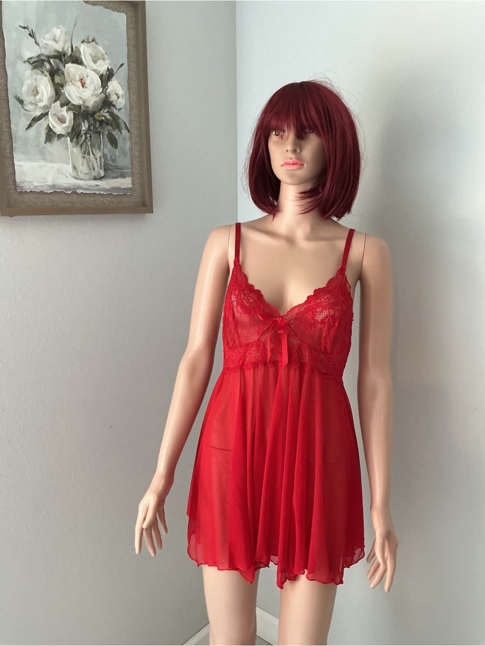 Avidlove Red Lace Babydoll Chemise Nightdress - Women Intimates